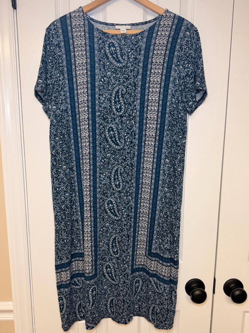 J.‎ Jill Blue Delft Paisley Shift Dress Small Boho Stretch Soft Coastal